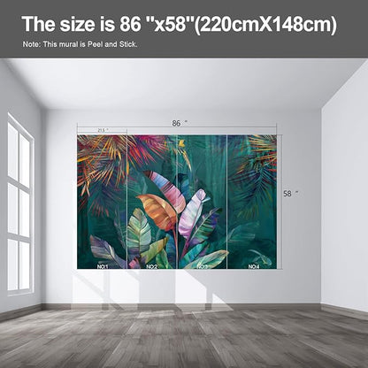 Colorful Banana Leaf Wall murals Peel and Stick Wallpaper for Bedroom Living Room - 58"x86"