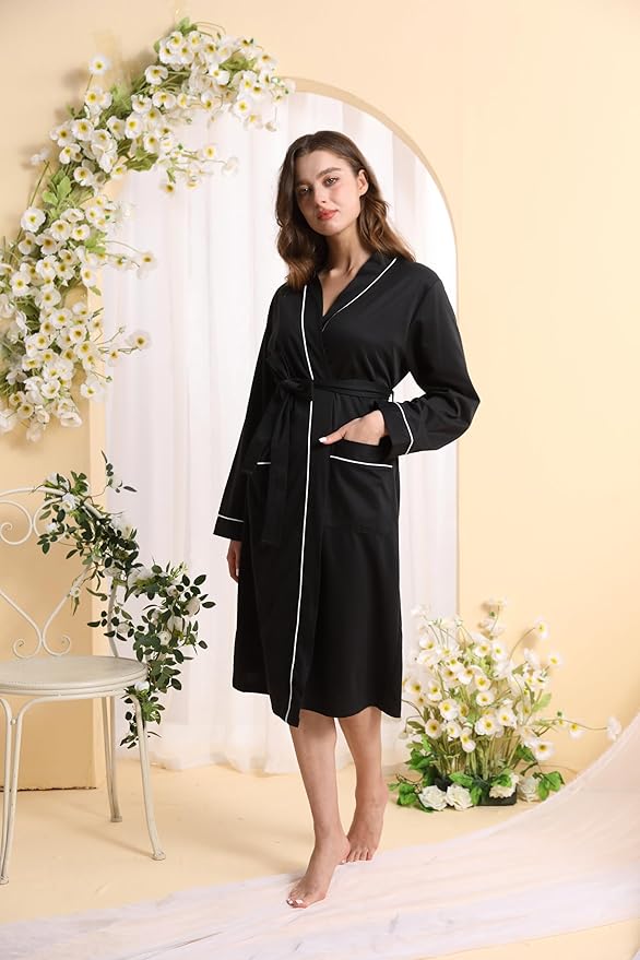 Womens Kimono Robe Lightweight Soft Bathrobe Sleepwear Loungewear with Pockets