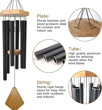 Wind Chimes Outdoor Deep Tone, 30 Inches Wind Chimes Outdoor, Memorial Wind Chimes with Hook as Gifts for Mother's Day/Housewarming/Christmas, Patio, Garden, Yard, Home Décor. Black