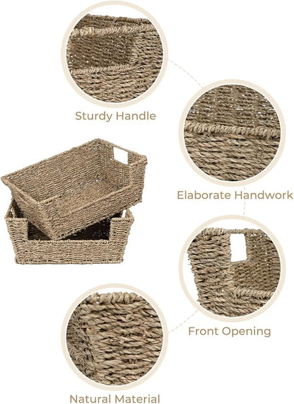 StorageWorks Wicker Storage Basket for Pantry Organizers and Storage, Stackable Seagrass Pantry Baskets for Shelves, 2-Pack