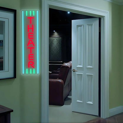 Theater Neon Sign Dimmable LED Movie Night Signs for Wall Decor Home Theater Accessories Sign Theater Room Neon Light for Movie Room Home Bar Decor Classic Cinema Style Light Gifts(16.8 * 4.8in)