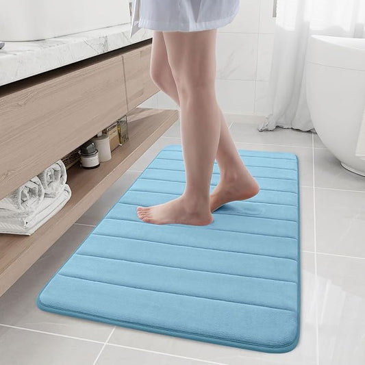 Buganda Memory Foam Bath Mat, 44" x 24", Ultra Soft and Non-Slip Bathroom Rugs, Water Absorbent and Machine Washable Bath Rug Runner for Bathroom, Shower, and Tub, Blue