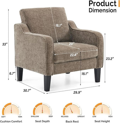 VINGLI Accent Chair for Living Room Chairs Light Brown Reading Chair for Bedroom Scooped Arm Chair Mid Century Modern Accent Chairs Upholstered Comfy Chair for Apartment, Waiting Room