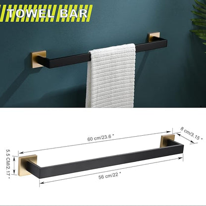 Bathroom Towel Bar Holder Sets Black and Gold 4-Piece Bathroom Hardware Set Stainless Steel Bath Accessories Kit. Wall Mounted,23.6 Inch