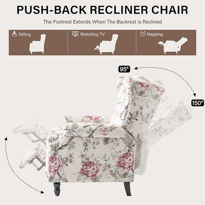 UIXE Recliner Chairs Set of 2, Fabric Armchair Upholstered Pushback Accent Chair for Living Room, Rivet Trim Club Chair Home Theater Single Sofa Bedroom Side Reading Seat - Beige Floral
