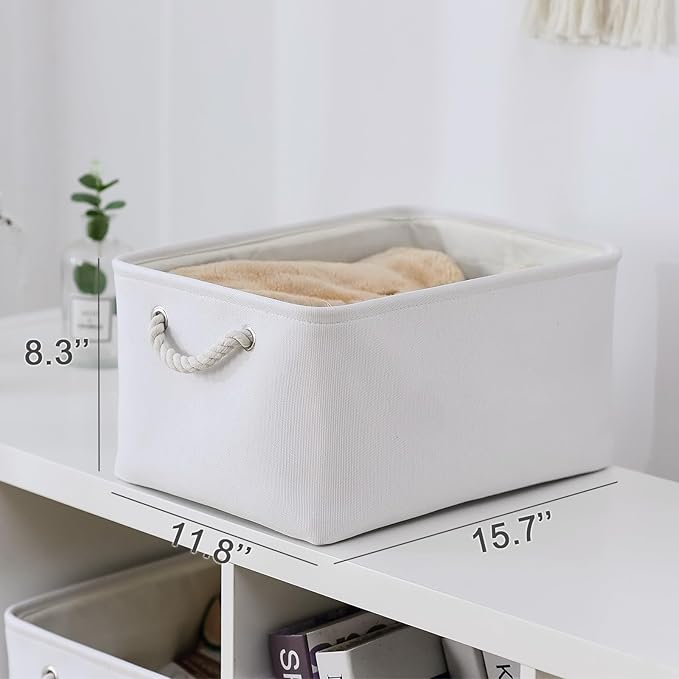 TheWarmHome Fabric Storage Bin, Large 1 Pack 15.7L*11.8W*8.3H Storage Basket for Home Storage and Organization, Shelf Basket with Cover for Living Room Bedroom Closet（White