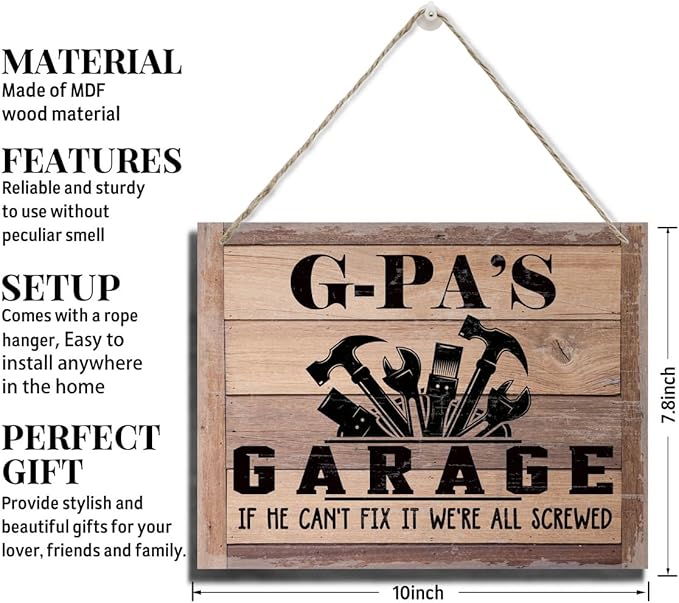 Rustic Wood Sign - Father's Day & Grandpa's Gift - Decor Hanging Wall Art - 'If He Can't Fix It...'