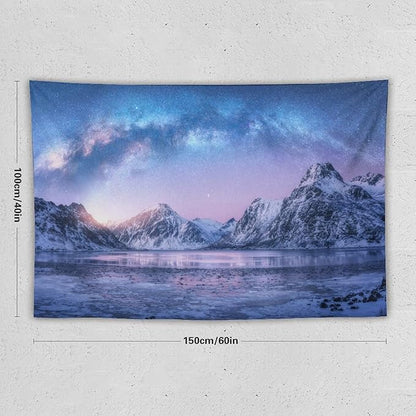 HZOHNAGO Mountain Tapestry Aurora Snow Mountain Sunset Pattern Printed Wall Tapestry Wall Hanging for Bedroom Living Room Dorm 60" W x 40" H