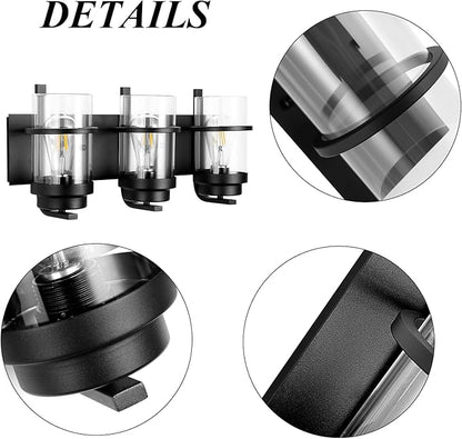 Bathroom Vanity Light Fixtures,Rustic Matte Black Vanity Lights 3 Bulb,Industrial Bathroom Light 3 Pack(Bulbs not Included)