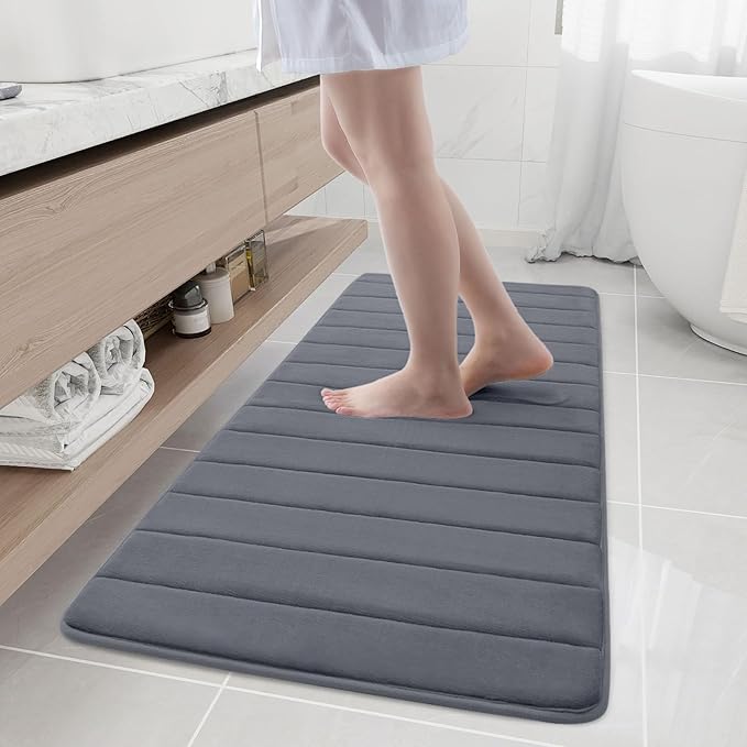 Buganda Memory Foam Bath Mat, 55" x 24", Ultra Soft and Non-Slip Bathroom Rugs, Water Absorbent and Machine Washable Bath Rug Runner for Bathroom, Shower, and Tub, Dark Grey