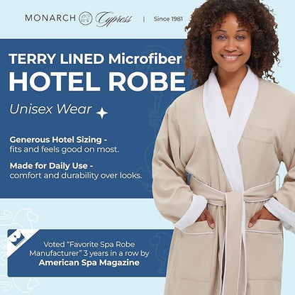 Terry Lined Microfiber Hotel Robe - Luxury Spa Bathrobe by Monarch/Cypress
