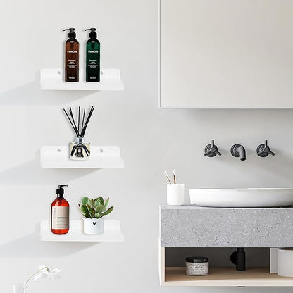 Small Floating Shelves for Wall,5x8.5 Inches Wall Shelf Set of 3,Display Shelf for Bedroom, Bathroom, Kitchen Decor (White)