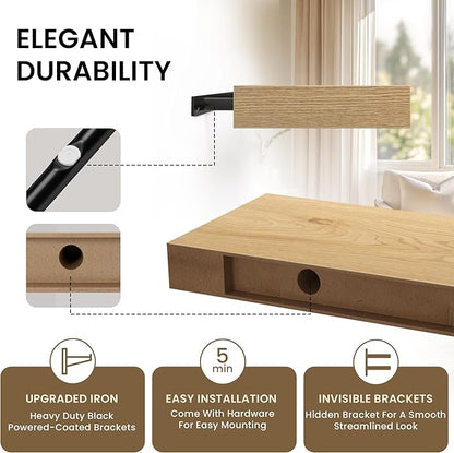 Square Floating Shelves for Wall, 10" W x 10" D x 1.2" H, Small Wooden Wall Mounted Display Shelves with Invisible Brackets for Living Room, Bedroom, Bathroom, Kitchen Decor, Set of 4, Oak