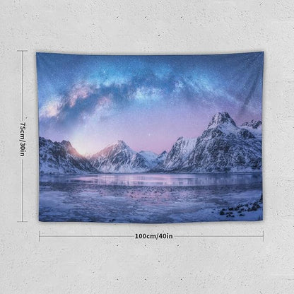 HZOHNAGO Mountain Tapestry Aurora Snow Mountain Sunset Pattern Printed Wall Tapestry Wall Hanging for Bedroom Living Room Dorm 40" W x 30" H