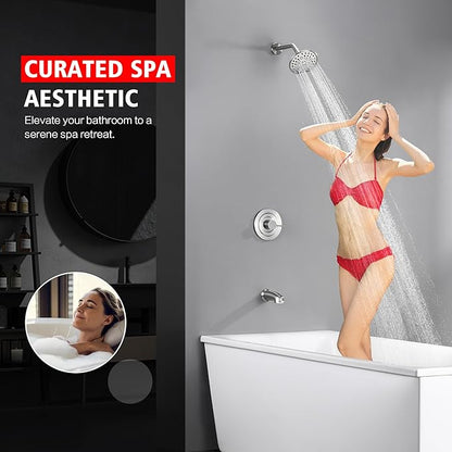 sumerain Brushed Nickel Tub and Shower Faucet Set with Tub Spout, 6-Spray Shower Head, Shower Valve Included