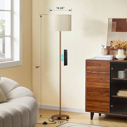 Ambimall Floor Lamps for Living Room with Remote Control and Stepless Dimmable Colors Temperature & Brightness, 9W Bulb Included(Beige Lampshade & Brown Pole)