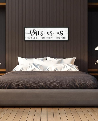 This is Us Sign Wall Decor: Family Wall Signs Rustic Farmhouse Living Room Country House Hanging Framed Wall Plaques,This is Us Our Life Our Story Our Home Quotes Wall Decor 12" x 40"