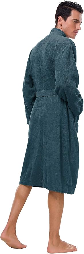 SIORO Mens Robe Terry Cloth Kimono Bathrobe Cotton Soft Shower Towel Bath Robes Calf Length Housecoat for Spa Hotel Hot Tub
