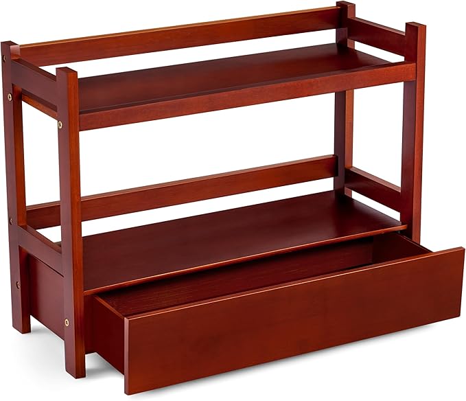 Sorbus Bamboo Bathroom Counter Organizer – 2-Tier Shelf with Hidden Drawer for Vanity, Matcha Station, Bathroom Sink Organizer Countertop, Kitchen & Office Storage (17″ L x 6.5″ W x 12.6″ H) (Brown)