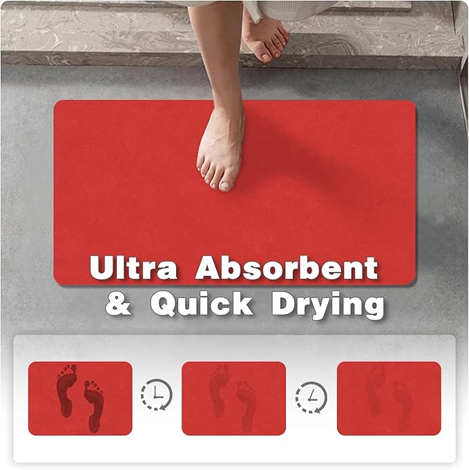 Christmas Bath Mat, Red Bathroom Rugs Non Slip Washable Thin Absorbent Bath Mat Fits Under Door Bathroom Floor Mat Perfect for Bath, Shower, or Sink 24"x70" Red