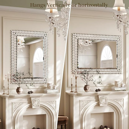 Kelly Miller Jeweled Luxury Bathroom Mirror for Wall, 24"x36" Rectangle Wall Mirror Decorative Mirror Vanity Mirror with Diamonds for Master Bath Half Bath Living Room Bedroom Fireplace Mantle Hallway