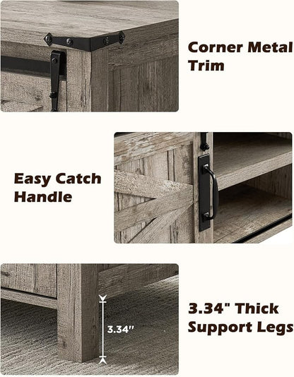 OKD 48" Farmhouse Lift Top Coffee Table with Sliding Barn Door, Rustic Center Table w/Hidden Storage Compartment, Lift Tabletop Dining Table w/Adjustable Shelf for Living Room,Light Rustic Oak