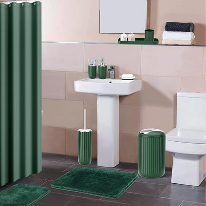 24 PCS Dark Green Bathroom Accessories Set with Shower Curtain and Rugs, Bathroom Sets with Extra Soft and Absorbent Bath Rugs Shower Curtain Bathroom Accessory for Bath