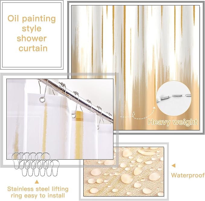 32PCS Bathroom Sets with Shower Curtain and Rugs-Beige Bathroom Accessories,Non Slip Bathroom Rugs Set with Toilet Lid Cover, Waterproof Shower Curtain, 3PC Soap Dispenser with Trash Can