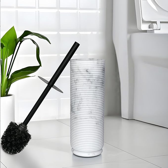 Contemporary Ribbed Design Resin Toilet Holder and Brush Set for Bathroom, Stylish and Durable Cleaning Tool with Modern Design, Compact for Efficient Cleaning