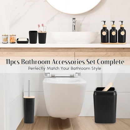 Black Bathroom Accessories Set 17PCS Bathroom Set with 3PCS Soap Dispenser Bathroom Accessory Set Black Trash Can for Bathroom Decor