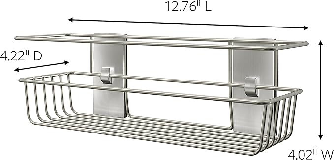 Command Shower Caddy Satin Nickel with Water Resistant Command Strips, Bathroom Organizer, Holds up to 6.5 lbs
