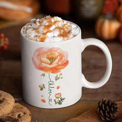 Ranunculus Lover Accent Mug, Novelty Flower Themed Coffee Cup 11oz 15oz, Customized Ranunculus Floral Mug With Name, Personalized Flower Decorative Cup, Gift For Birthday