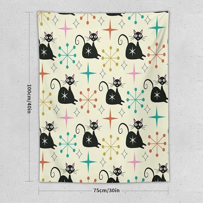 ICMOLYYENLO Abstract Cat Tapestry, Medieval Abstract Atomic Star Cat Vintage Home Wall Hanging Art Tapestry for Bedroom Living Room Dormitory 60x60 Inch