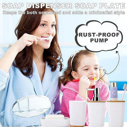 White Bathroom Sets Accessories with Waffle Shower Curtain,Bathroom Sets with Trash Can,Toothbrush Holder,Toothbrush Cup,Soap Dispense,Tray,Soap Dish,Toilet Brush,Qtip Holder