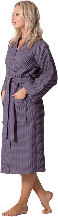 Turkish Linen Waffle Knit Lightweight Kimono Spa & Bath Robes for Women - Quick Dry - Soft