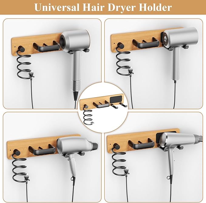 Tindbea Hair Dryer Holder Curling Iron Holder Flat Iron, Blow Dryer Holder Wall Mount, 3 in 1 Bathroom Hair Tool Organizer Rack for Universal Dryer, Cherry Matte Black