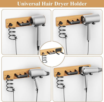 Tindbea Hair Dryer Holder Curling Iron Holder Flat Iron, Blow Dryer Holder Wall Mount, 3 in 1 Bathroom Hair Tool Organizer Rack for Universal Dryer, Cherry Matte Black