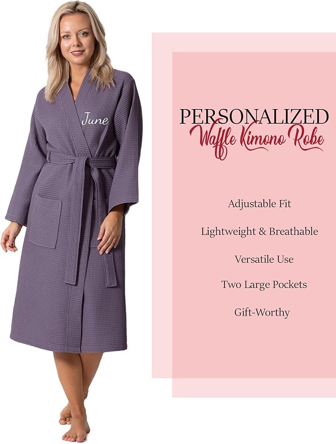 Turkish Linen Waffle Knit Lightweight Kimono Spa & Bath Robes for Women - Quick Dry - Soft