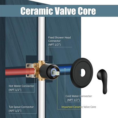 Aolemi Tub Shower Faucet Set with Tub Spout Rain Shower Head System Shower Trim Kit Pressure Rough-in Valve Included ABS 8 Setting Dual Shower Head and Handheld Spray Matte Black