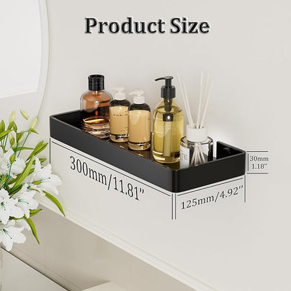 Alise Glass Bathroom Shelf,Black 11.8 Inch Rectangular Floating Shelves for Bathroom, Showers, Vanities, Kitchens,SUS304 Stainless Steel Glass Shelf for Toilet Room Decoration