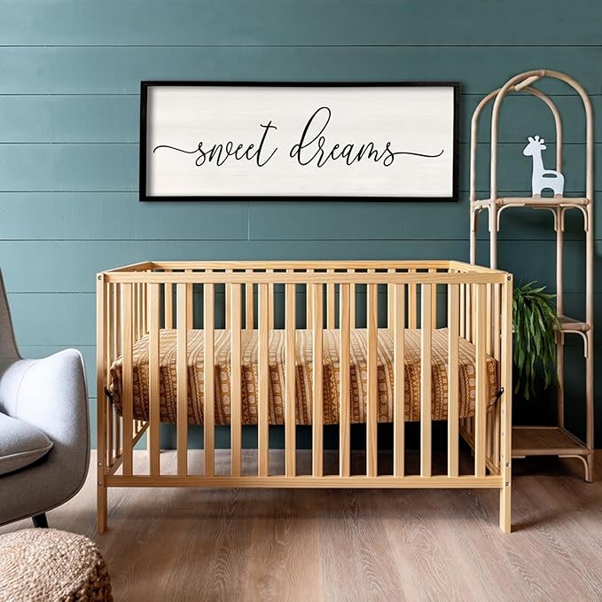 Sweet Dreams Wall Decor Above Bed 40''×15'' Master Bedroom Large Sweet Dreams Sign Farmhouse Wall Decor Guest Room Wood Rustic Framed Over Bed Wall Art Hanging Decoration (Black)