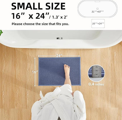Bathroom Rugs Non Slip Washable, Super Absorbent Thin Bath Mat Small Quick Dry Low Pile Bathroom Rug, Denim Blue 16"x24"