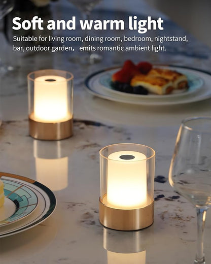 4" Mini Dining Table Light 2 Pack for Buffet Restaurant, Outdoor Waterproof Lamps for Bathroom Camping, Rechargeable Cordless Table Lamp for Bar, Touch Warm Night Light for Nursery Baby (Gold)