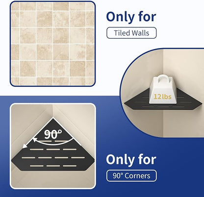 Corner Shower Shelf, 304 Stainless Steel Pentagonal Heavy Duty Floating Corner Sheves Slot Design Recessed Bathroom Shelf for Tiled Wall 2 Pack(Matte Black, 8"-2 Pack)