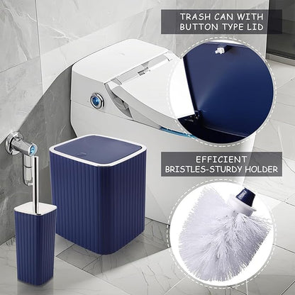 Bathroom Set with Shower Curtain and Rugs- 25PC Bathroom Accessory Set, Navy Blue Shower Curtain Set, Toilet Brush, Trash Can, Qtip Holder Dispenser & Soap Dispenser