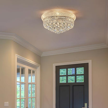 7-Light Crystal Flush Mount Chandelier Ceiling Light Fixture for Living Room Dining Room Bedroom Foyer Entryway Hallway Closet Bathroom (Chrome D18)