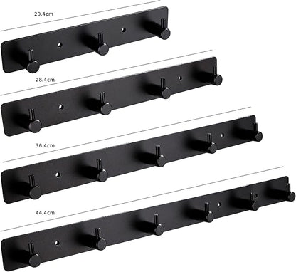 Black Wall Hooks, Matte Black Bathroom Hook Rail, Self Adhesive 5 Hooks Key Hook Rack Hanger Towel Robe Stick Hooks for Toilet Entryway Hallway Kitchen Wall Mounted