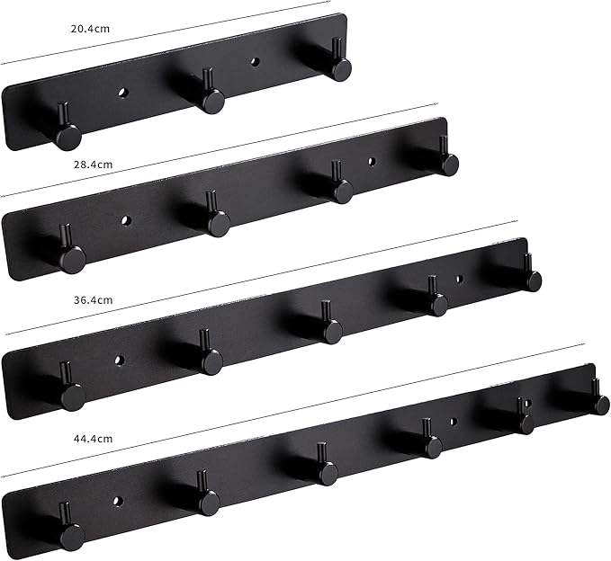 Black 3 Wall Hooks, Matte Black Bathroom Hook Rail, Self Adhesive Key Hook Rack Hanger Towel Robe Stick Hooks for Toilet Entryway Hallway Kitchen Wall Mounted