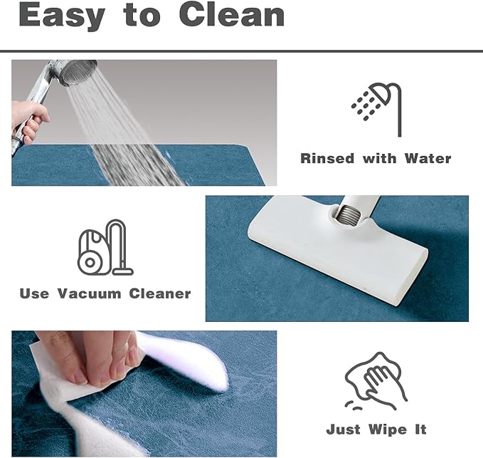 Bathroom Mat Quick Dry, Bathroom Rugs Non Slip Washable Thin Absorbent Bath Mat Fits Under Door Bathroom Floor Mat Perfect for Bath, Shower, or Sink 12"x12" Denim Blue