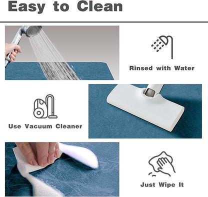 Bathroom Mat Quick Dry, Bathroom Rugs Non Slip Washable Thin Absorbent Bath Mat Fits Under Door Bathroom Floor Mat Perfect for Bath, Shower, or Sink 16"x24" Denim Blue